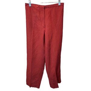 Vintage OGGI Miami Dark Orange Linen Flat Front Sequined Pants Sz 10